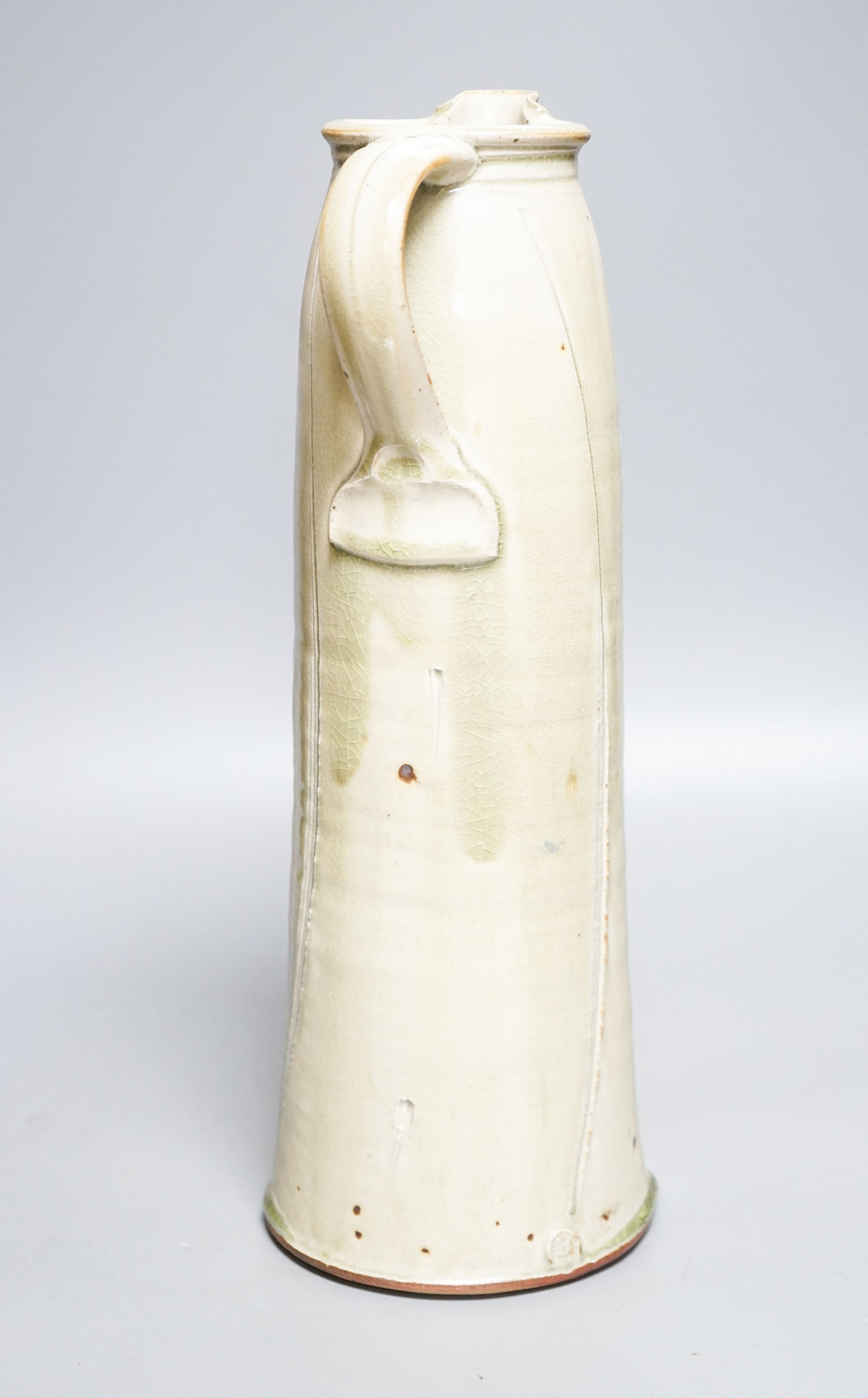 Stephen Parry (b.1950), a tall pale celadon glazed jug 39cm